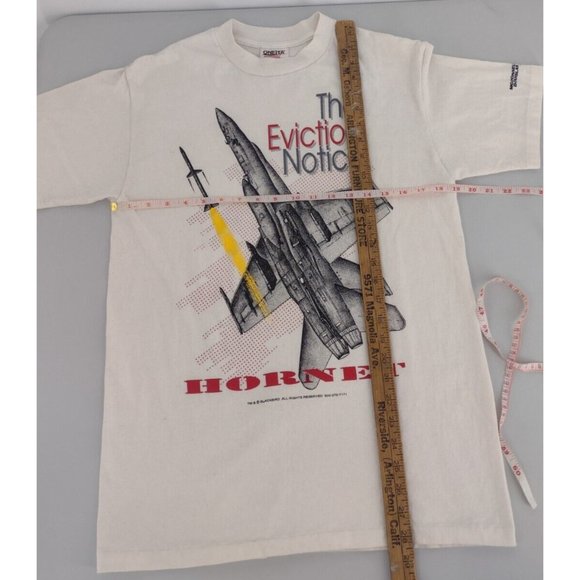 VTG F/A-18 Hornet Fighter Jet Plane Eviction Notice Oneita Cream T-Shirt Men M - Picture 7 of 10